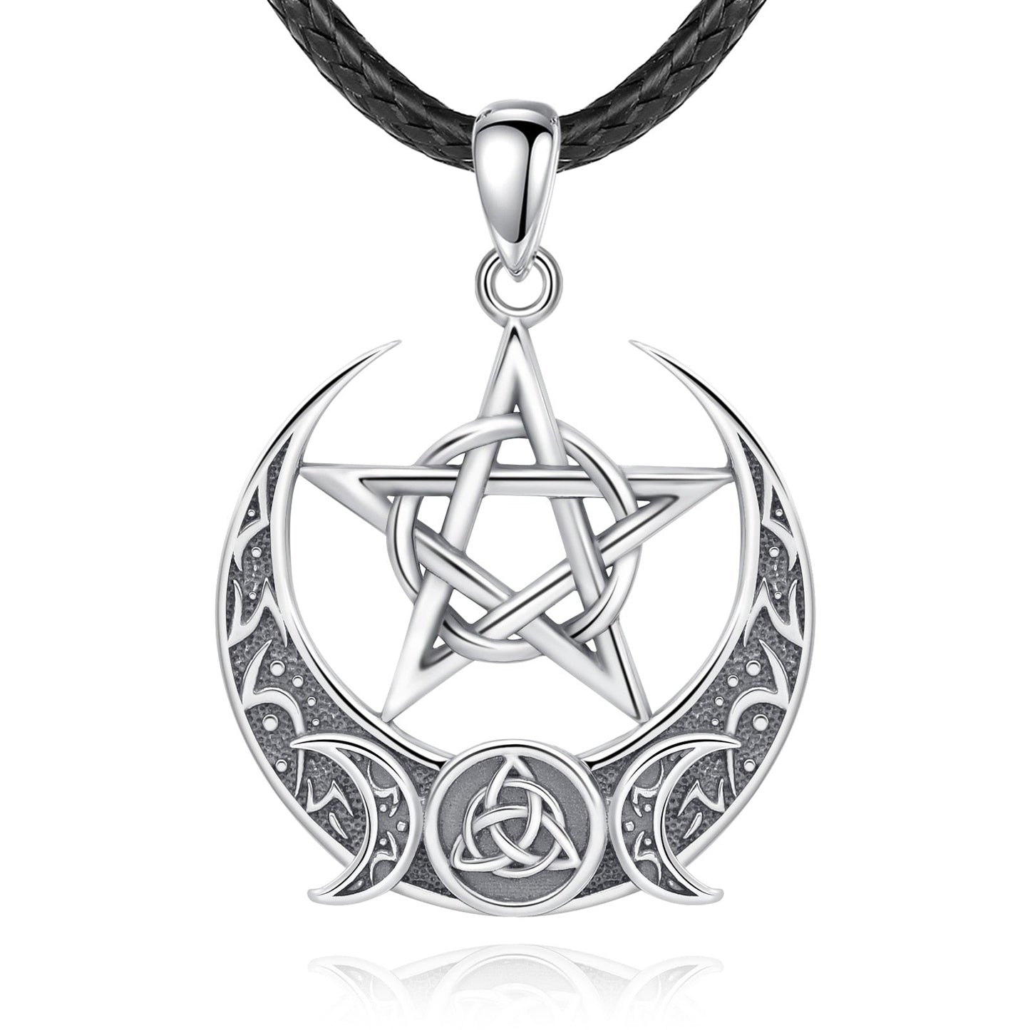 Witch Pentagram Celtic Knot Triple Moon Necklace