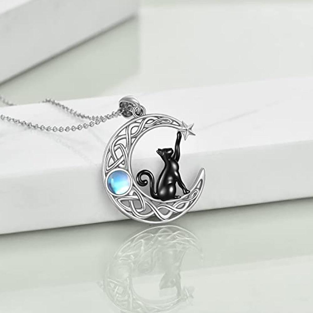 Celtic knot Black Cat Moon Necklace – itboyx.com