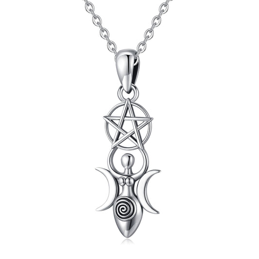 Triple Moon Goddess Necklace Pentagram Jewelry