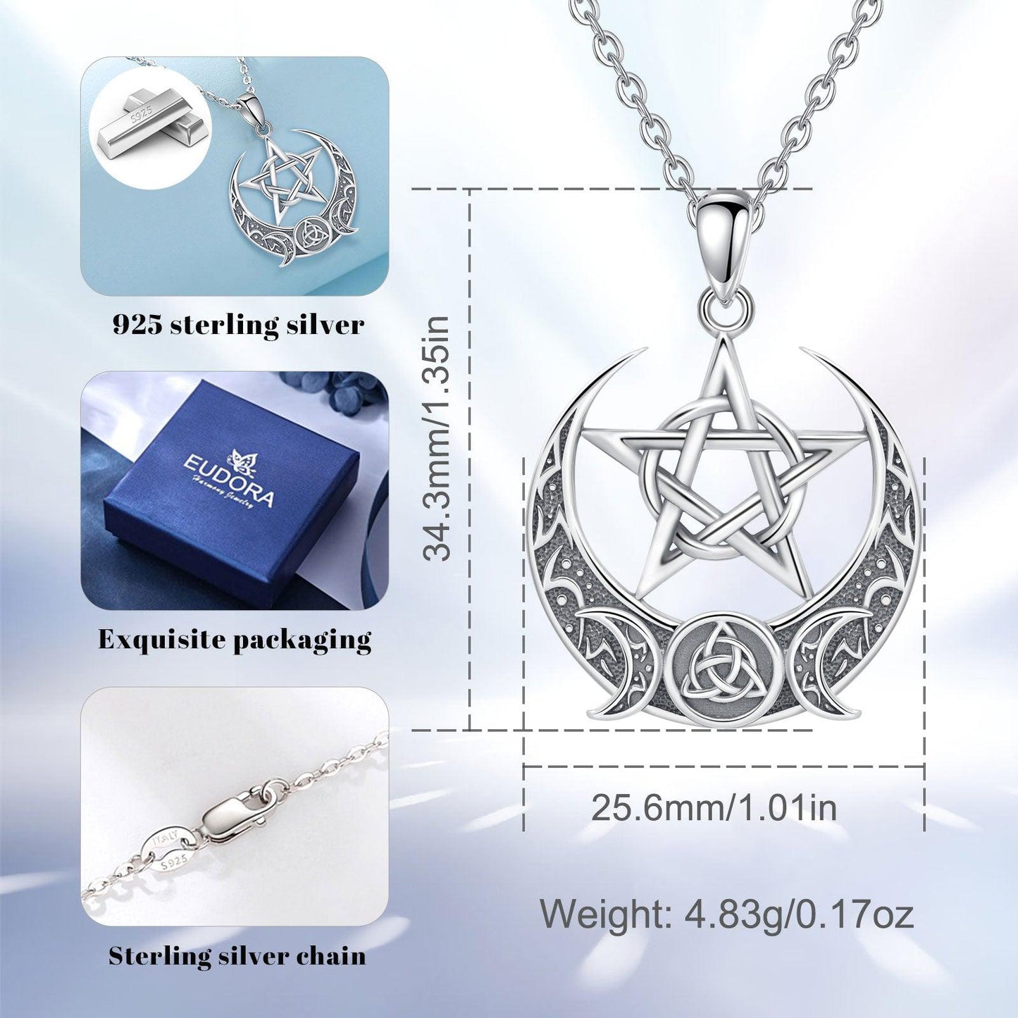 Witch Pentagram Celtic Knot Triple Moon Necklace