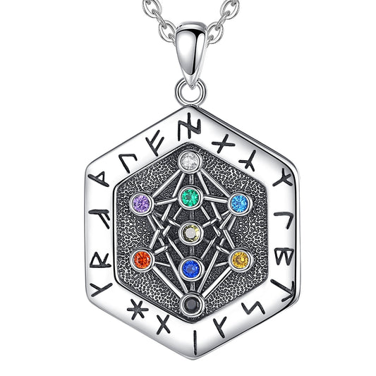Viking Runes Necklace Tree of Life Amulet Pendant