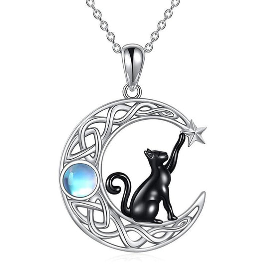 Celtic knot Black Cat Moon Necklace