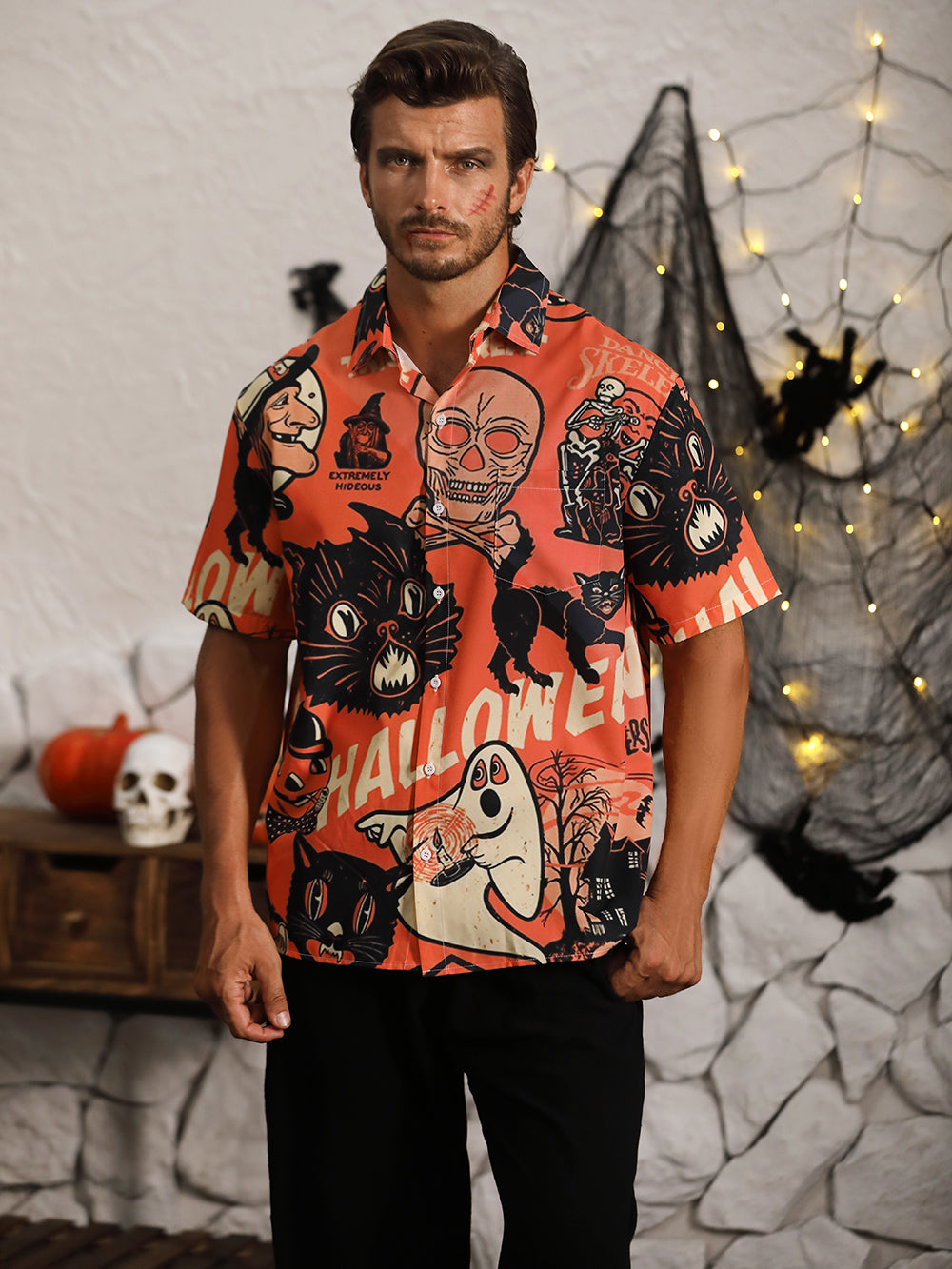 Men's Fun Halloween Print Cozy Plus Size Shirt
