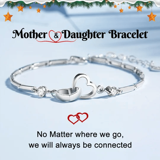 For Mother/Daughter - Forever Linked Together Crystal Heart To Heart Bracelet