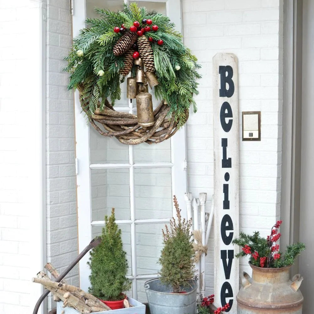 🔥Early Christmas Sale🍭 Farmhouse Christmas Wreath, Boho Wreath, Holiday Wreath